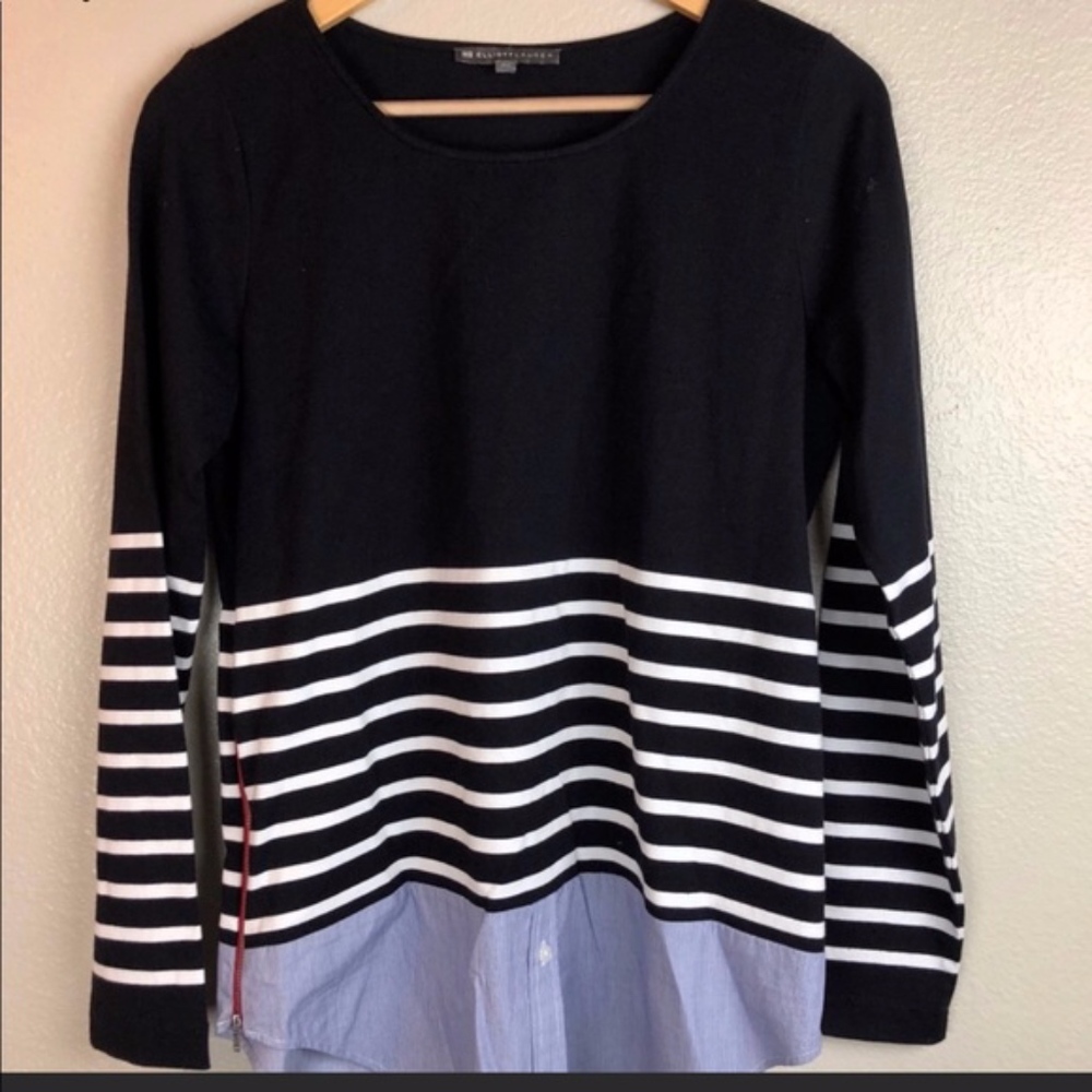 Elliott Lauren Black Striped Blouse Side Zipper